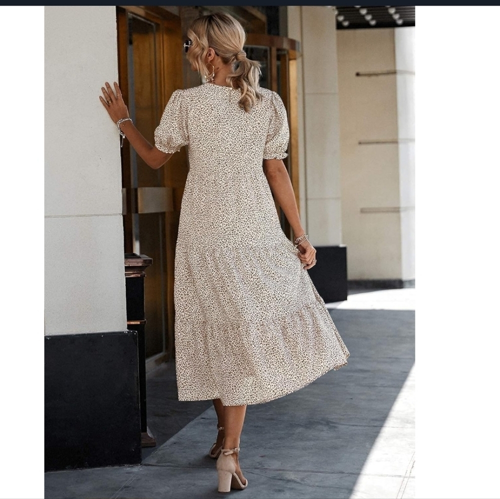 ⭐️40% Off⭐️ Prettygarden Boho Leopard Print Puff Sleeve Dress - Picture 2 of 14